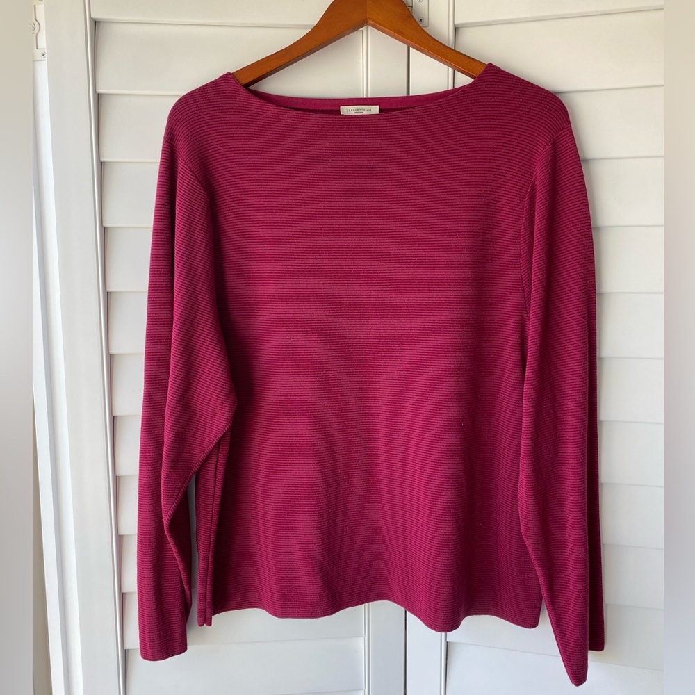 Lafayette 148 New York - Ribbed Knit Sweater Magenta Metallic Blend - Size L